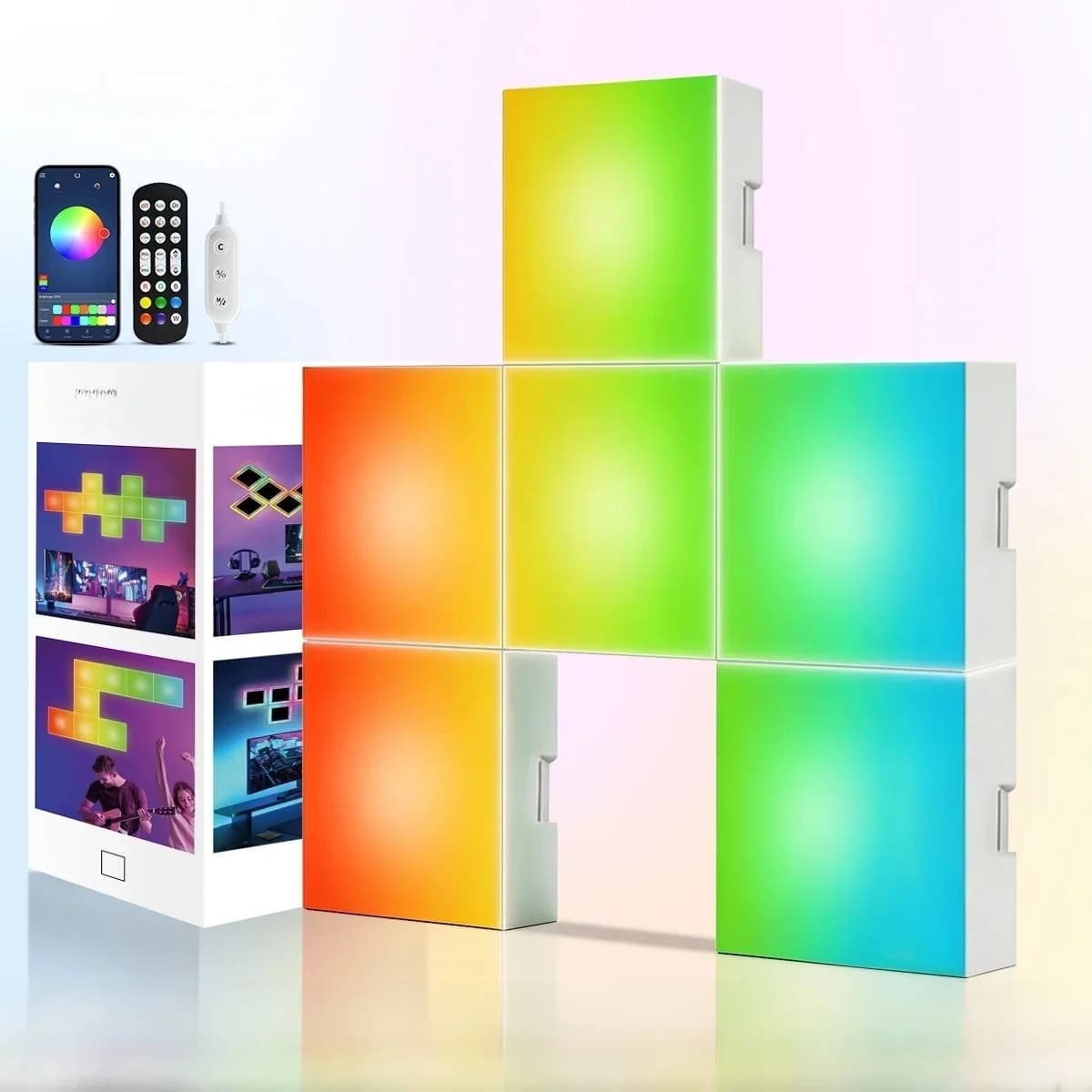 Квадратные RGB панели с синхронизацией музыки, настенная атмосферная лампа