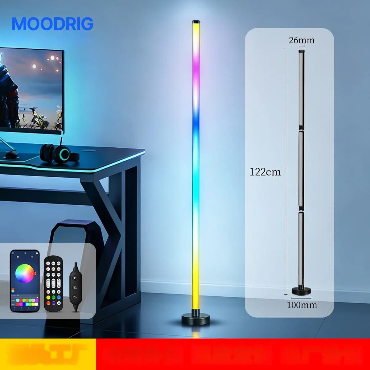 Угловая напольная лампа RGB с синхронизацией музыки, управлением через приложение и пульт