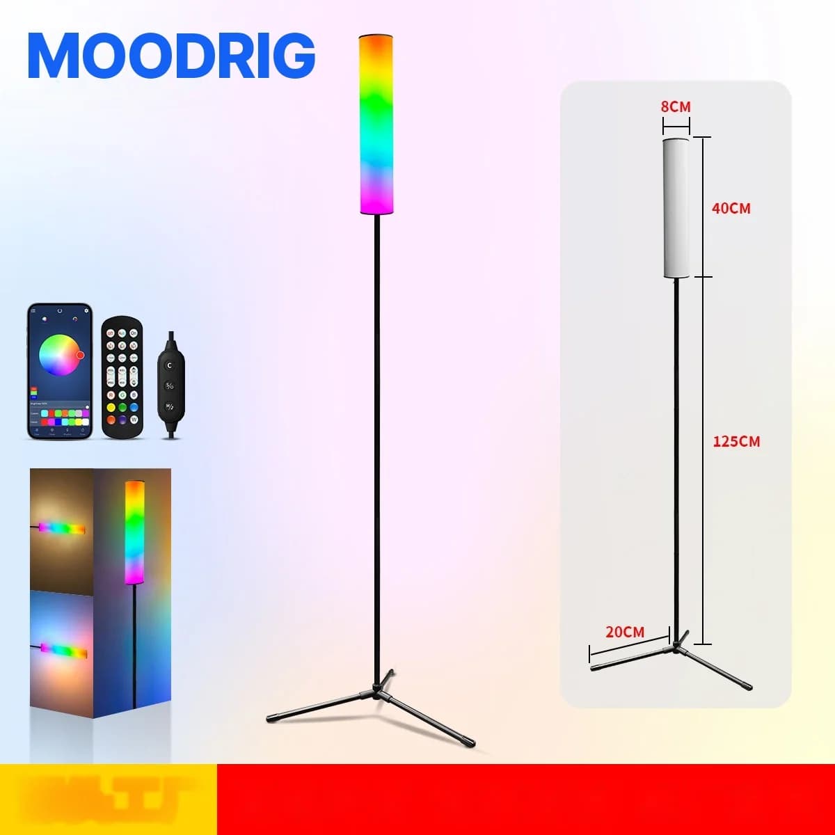 Напольная лампа-тренога RGB LED с пультом для спальни и гостиной