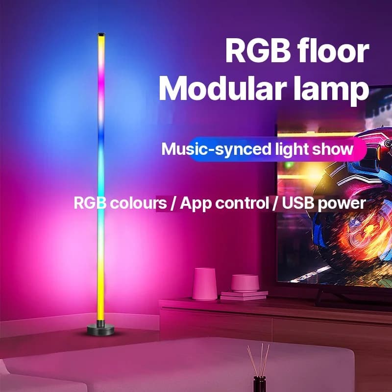 Угловая напольная лампа RGB с синхронизацией музыки, управлением через приложение и пульт