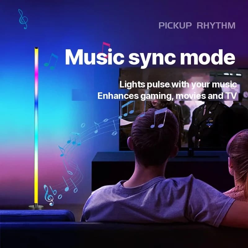 Угловая напольная лампа RGB с синхронизацией музыки, управлением через приложение и пульт