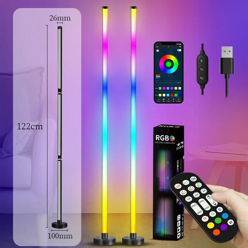 Угловая напольная лампа RGB с синхронизацией музыки, управлением через приложение и пульт