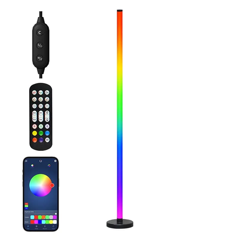 Угловая напольная лампа RGB с синхронизацией музыки, управлением через приложение и пульт