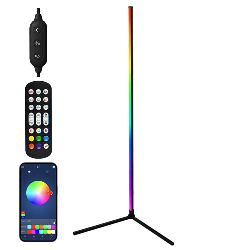 Угловая напольная лампа RGB с синхронизацией музыки, управлением через приложение и пульт
