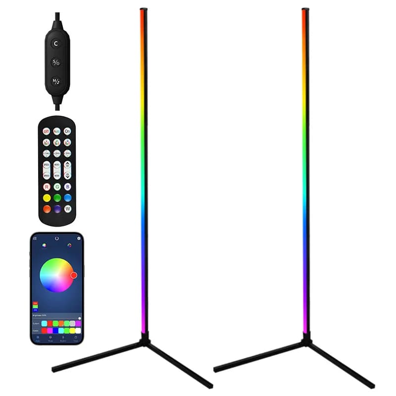 Угловая напольная лампа RGB с синхронизацией музыки, управлением через приложение и пульт